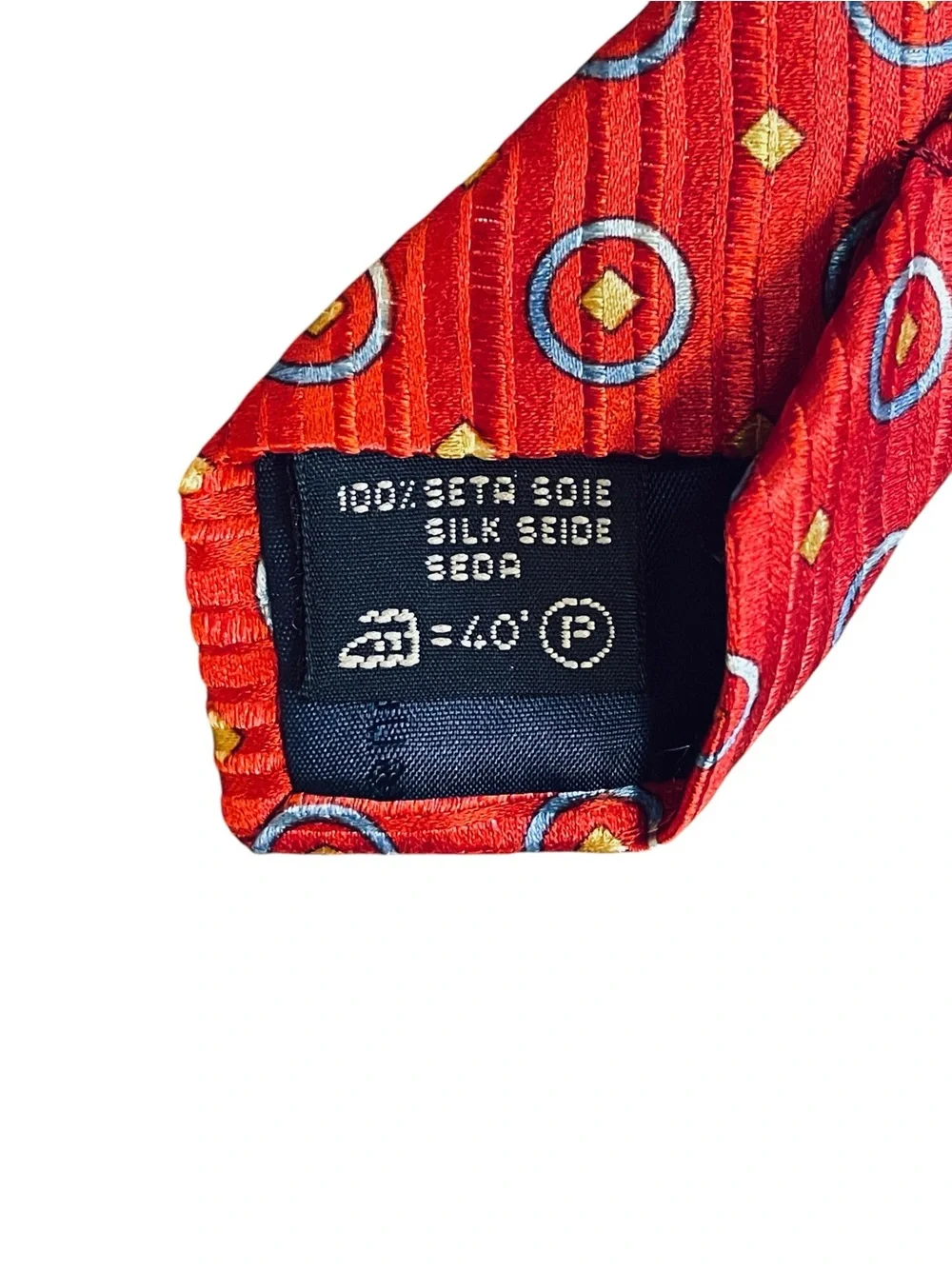 Ermenegildo Zegna 100% Silk Men’s Designer Neck Tie Red Blue Gold Geometric Made